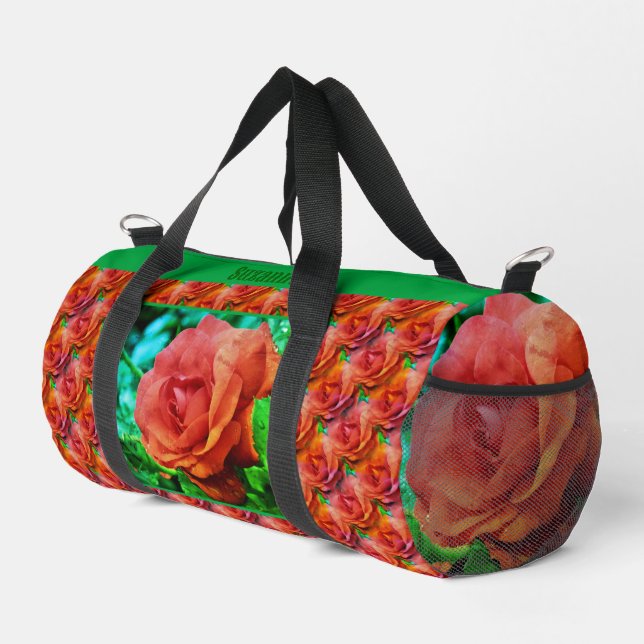 Sac De Sport Red Rose Raindrops Flower Abstrait Personnalisé (Coin droit)