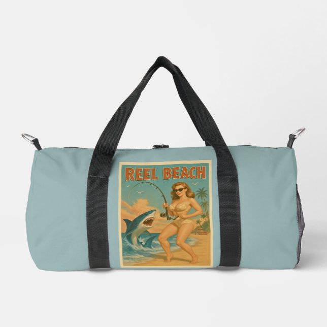 Sac De Sport Reel Beach Shark Fishing Pin-Up Retro Coastal Blue (Recto)