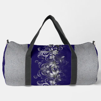 Sac De Sport Résumé Floral Bleu & Gris Personnalisé 
