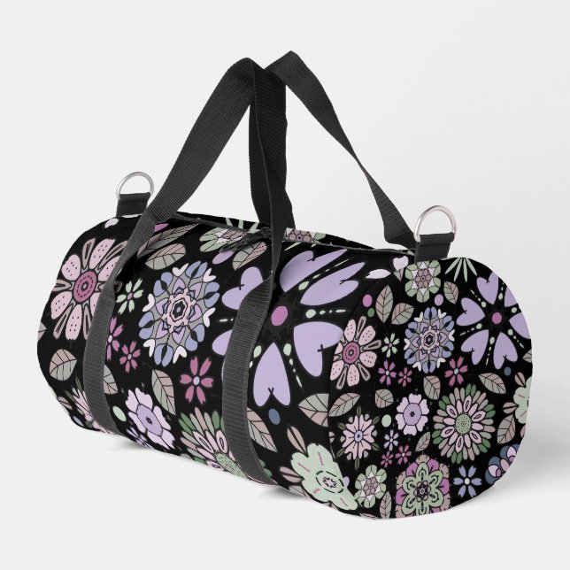 Sac De Sport Retro Pastel rose violet Floral Motif sans couture (Coin gauche)