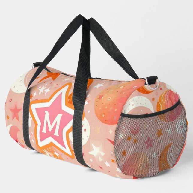 Sac De Sport Rêves célestes Orange et Monogramme rose (Coin droit)