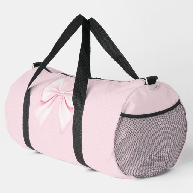 SAC DE SPORT ROSE PASTEL & MOTIF PLAIDÉ BLANC AVEC LIT (Coin droit)