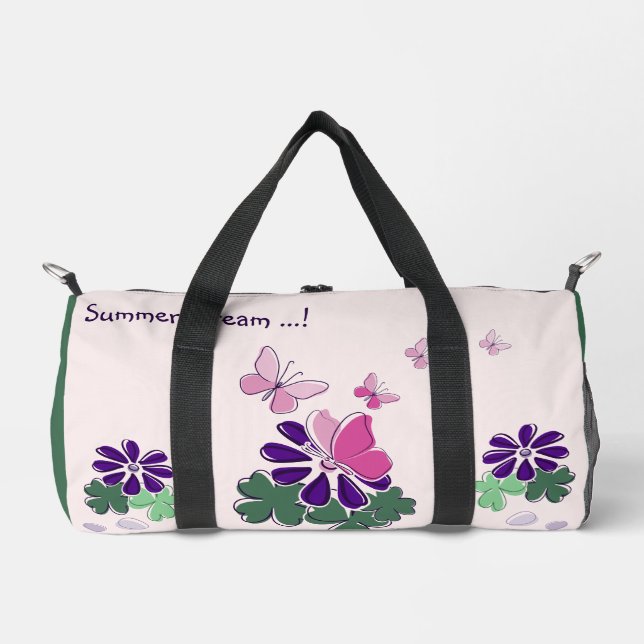 Sac De Sport Rose vert pourpre Doodé fleurit papillons Slogan (Recto)