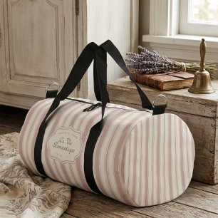 Sac De Sport Rose Vintage et Rayures Crème Campagne Française