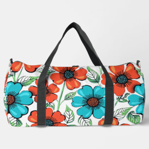 Sac De Sport Rouge et bleu vibrant Fleur Botanique Art