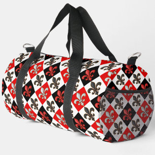 Sac De Sport Rouge Noir Blanc À damiers Fleur de lis Design