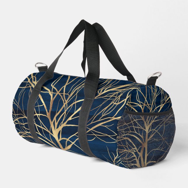 Sac De Sport Silhouette Arbre d'Or moderne Design bleu minimal (Coin droit)