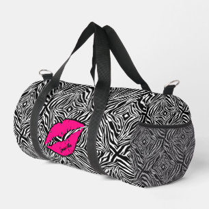 Sac De Sport Simple Zèbre avec lèvres roses Personnalisé