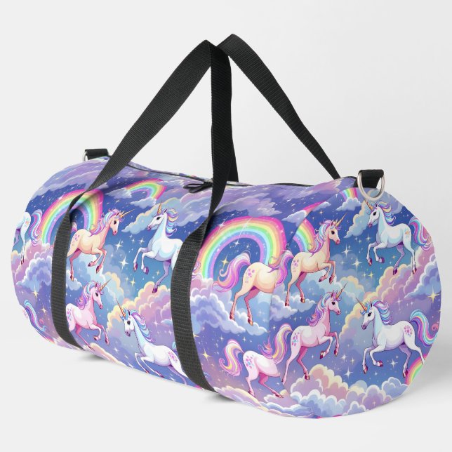 Sac De Sport Sparkly rainbow and unicorns on clouds (Coin gauche)