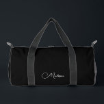 Sac De Sport Style moderne minimaliste Nom de script noir<br><div class="desc">Un simple sac à duffle design minimaliste pour les voyages ou la salle de sport. Blanc sur noir.</div>