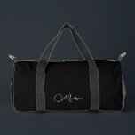 Sac De Sport Style moderne minimaliste Nom de script noir<br><div class="desc">Un simple sac à duffle design minimaliste pour les voyages ou la salle de sport. Blanc sur noir.</div>
