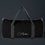 Sac De Sport Style moderne minimaliste Nom de script noir<br><div class="desc">Un simple stylo minimaliste nom grand sac duffle pour le voyage ou la salle de sport. Blanc sur noir.</div>