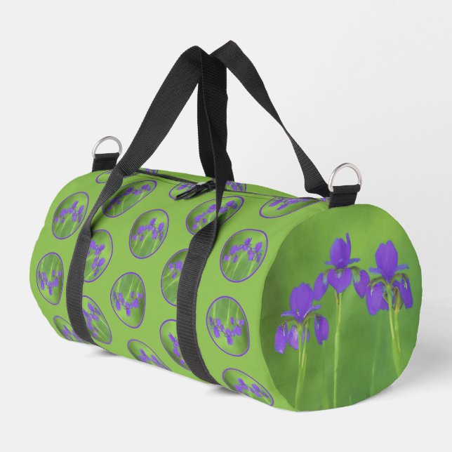 Sac De Sport Tableau Trio Iris Violet Peinture Fleur Originale (Coin gauche)