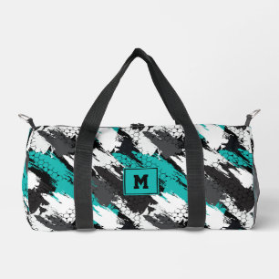 Sac De Sport Teal Noir Blanc Abstrait Géométrique Rayures Sport