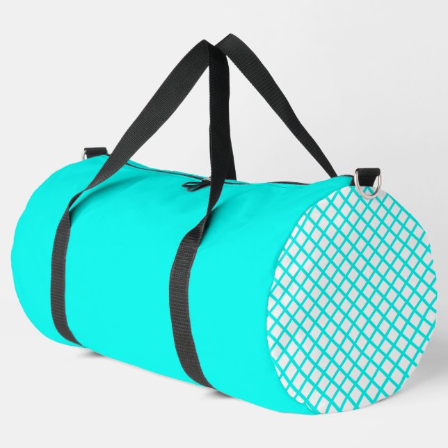 Sac De Sport Teal White Harlequin Diamond Stripes Pattern Large (Coin gauche)