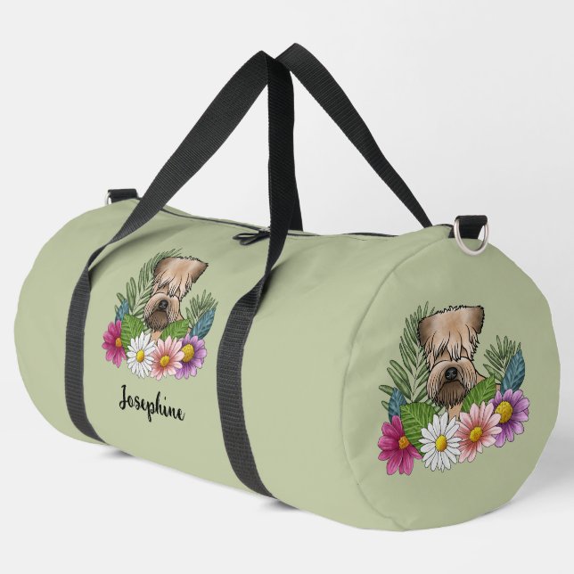Sac De Sport Terrier Roue À Fleurs Et Nom (Coin gauche)