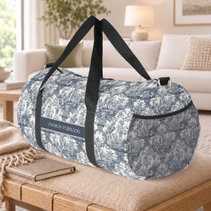 Sac De Sport Tissu damassé floral vintage Toile de Jouy bleue m