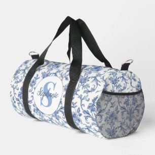 Sac De Sport Toile Bleue Motif Floral Monogramme Nom