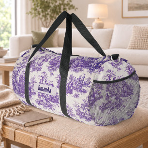 Sac De Sport Toile de Jouy florale violette vintage monogramme