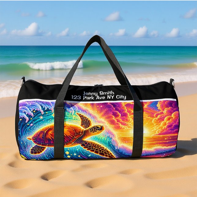 Sac De Sport Tortue de coucher de soleil vibrant Monogramme Per (Créateur téléchargé)
