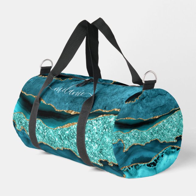 Sac De Sport Turquoise Blue Gold Marble Turquoise Personnalisé  (Coin gauche)