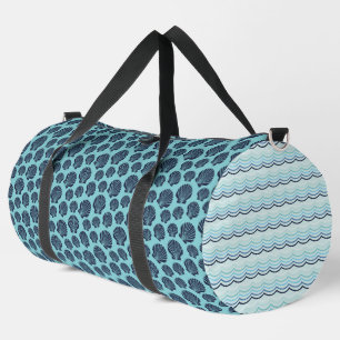 SAC DE SPORT TURQUOISE ET MARINE BLEUE SEASHELLS & WAVES