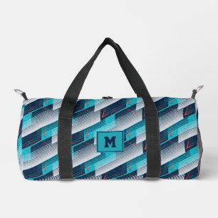 Sac De Sport Turquoise Marine Gris Abstrait Géométrique Stripes