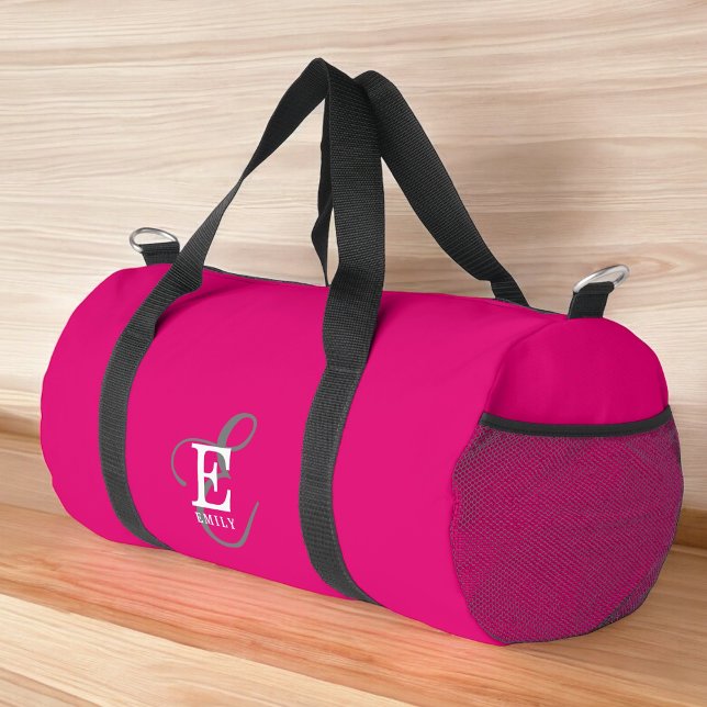 Sac De Sport Typographie Monogramme Élégante Personnalisée Rose (Personalize with your name and monogram initial.)