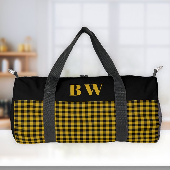 Sac De Sport Vérification carreaux plaid buffle noir jaune Mono (Créateur téléchargé)