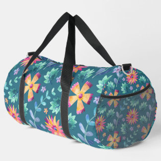 SAC DE SPORT VERT AVEC FLEURS ROSES ET JAUNES