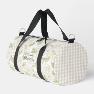 Sac de sport vintage à carreaux aux hortensias bla