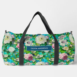 Sac De Sport Vintage Élégant fleurs rose fleurie bleu monogramm