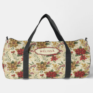 Sac De Sport Vintage Elegant Rouge & Or Poinsettia Floral Grand