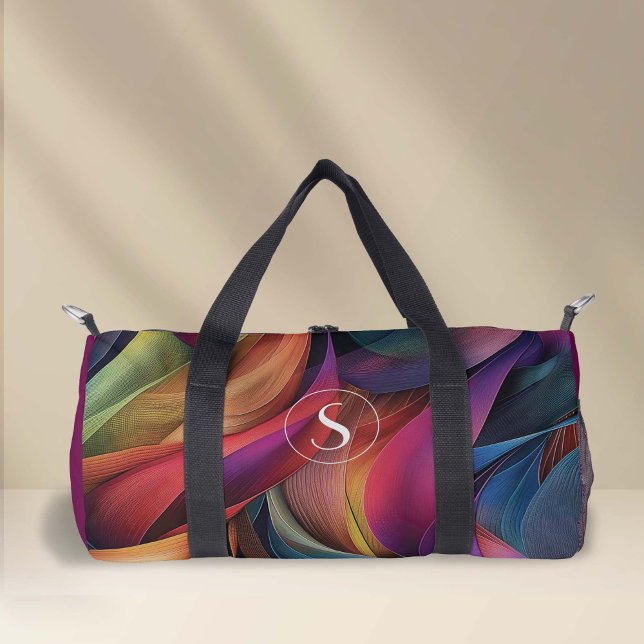 Sac De Sport Vivid Colorful Abstrait Motif, Monogramme (Vivid colorful modern abstract pattern small duffel bag.)
