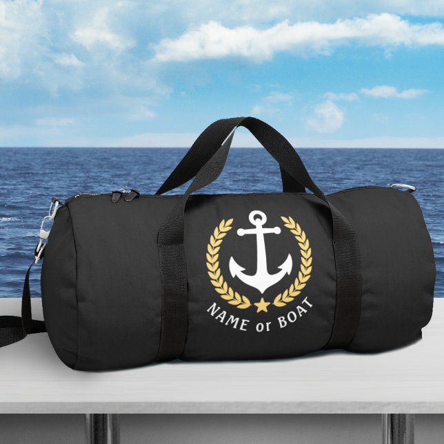 Sac De Sport Votre bateau ou nom Ancre Gold Laurel Star Black (Créateur téléchargé)