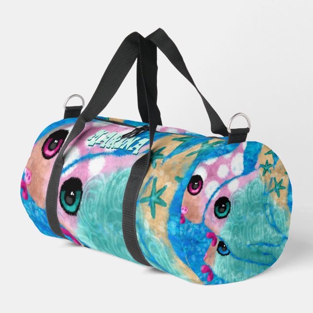 Sac De Sport Whimsical Abstrait Fish Trio bleu Personnalisé (Coin gauche)
