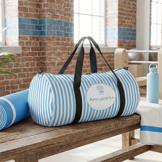 Sac De Sport Whimsical Blue White Stripe Preppy Monogram (Créateur téléchargé)