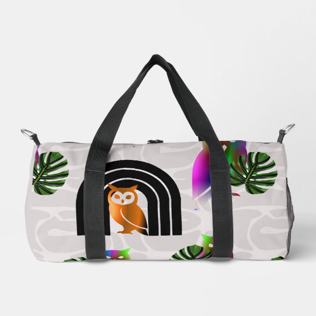 Sac De Sport Whimsical Boho Owl & Tropical Monstera Leaf (Recto)