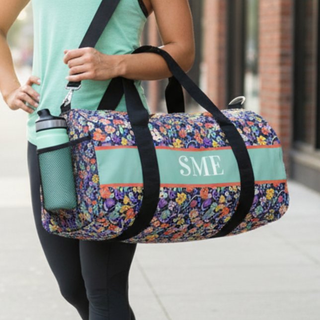 Sac De Sport Wildflower Birthday Gift Mint Floral Garden (Monogram floral gym bag)