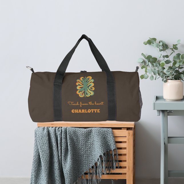 Sac De Sport Yoga pose retro swirls name slogan taupe brown (Créateur téléchargé)