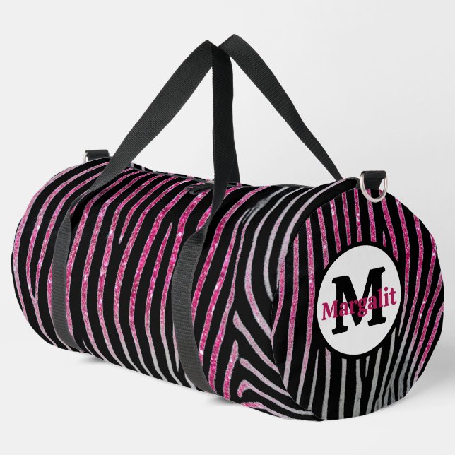 Sac De Sport Zebra Imprimer Parties scintillant rose Monogramme (Coin gauche)