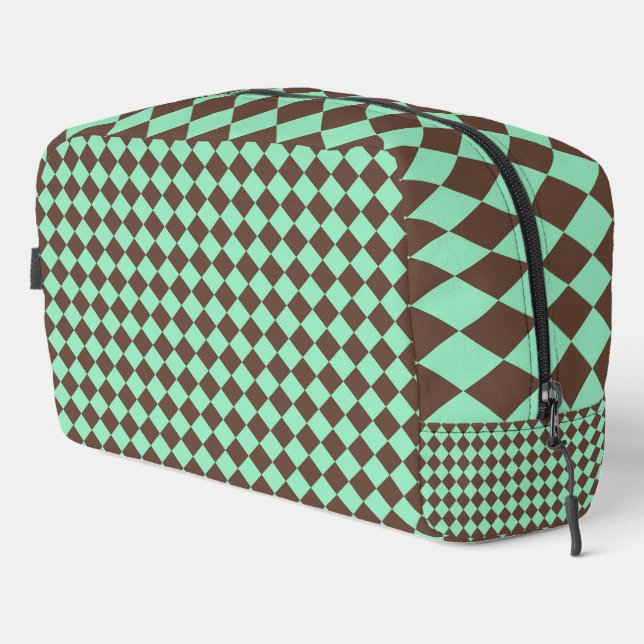 Sac de toilette à carreaux diamantés vert marron (Coin droit)