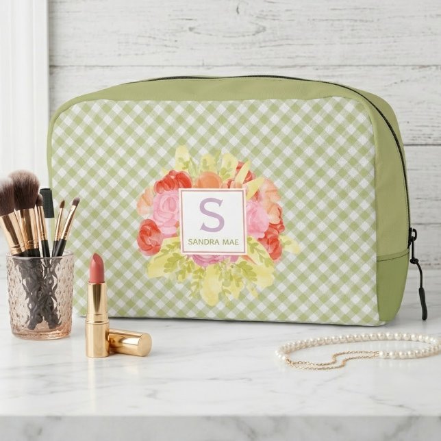 Sac de toilette à carreaux vert printemps chic (Créateur téléchargé)