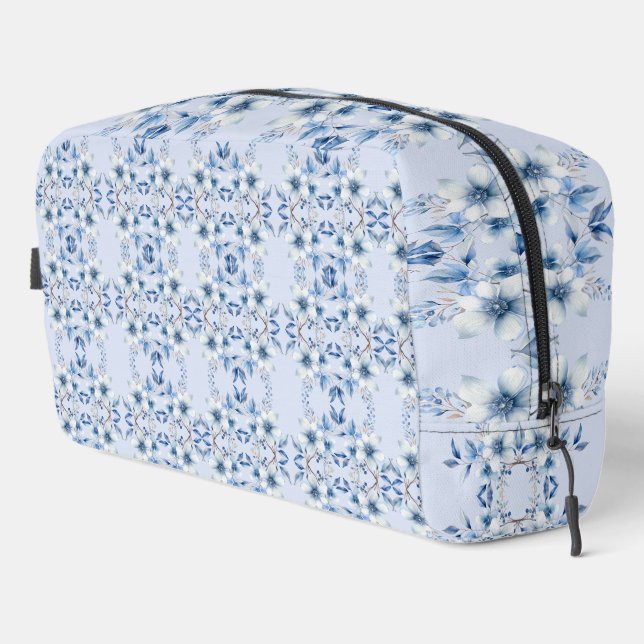 Sac de toilette à fleurs bleues botaniques (Coin droit)