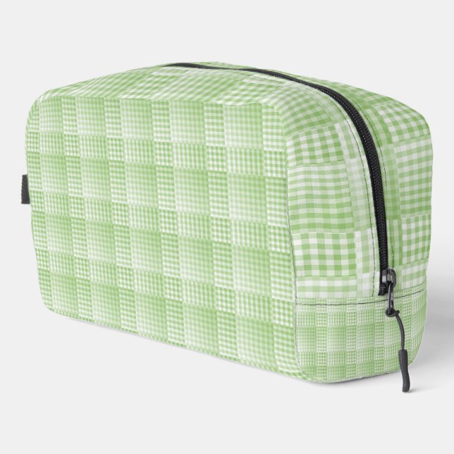 Sac de toilette à motif abstrait damier vert blanc (Coin droit)