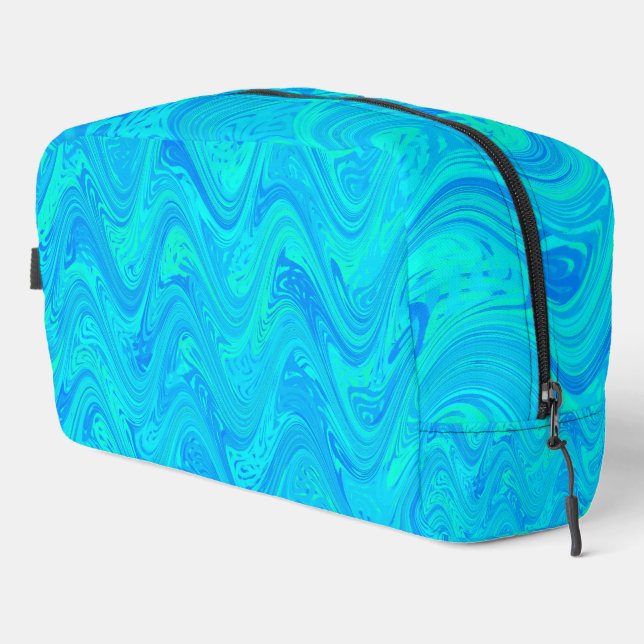 Sac de toilette à motif bleu-vert marbré (Coin droit)