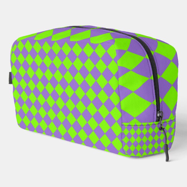 Sac de toilette à motif diamant à carreaux violet  (Coin droit)