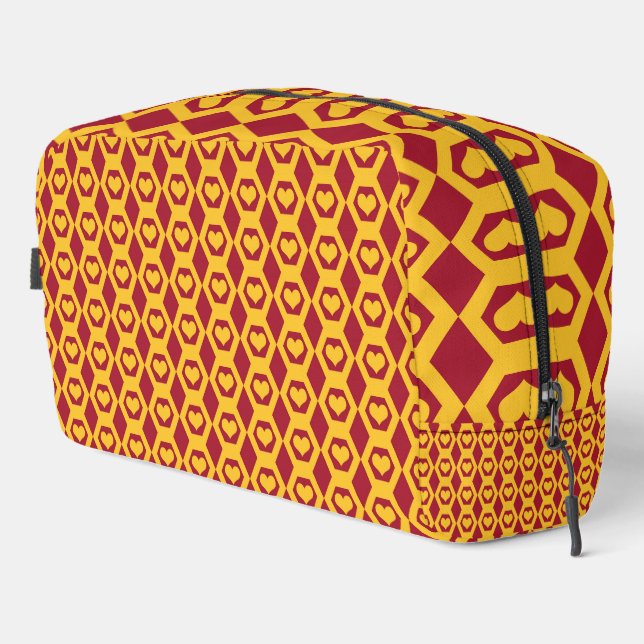 Sac de toilette à motif hexagonal de coeurs grenat (Coin droit)