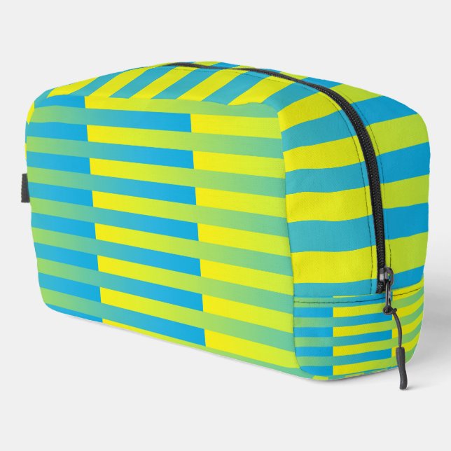 Sac de toilette à motif rayé bleu jaune vert (Coin droit)