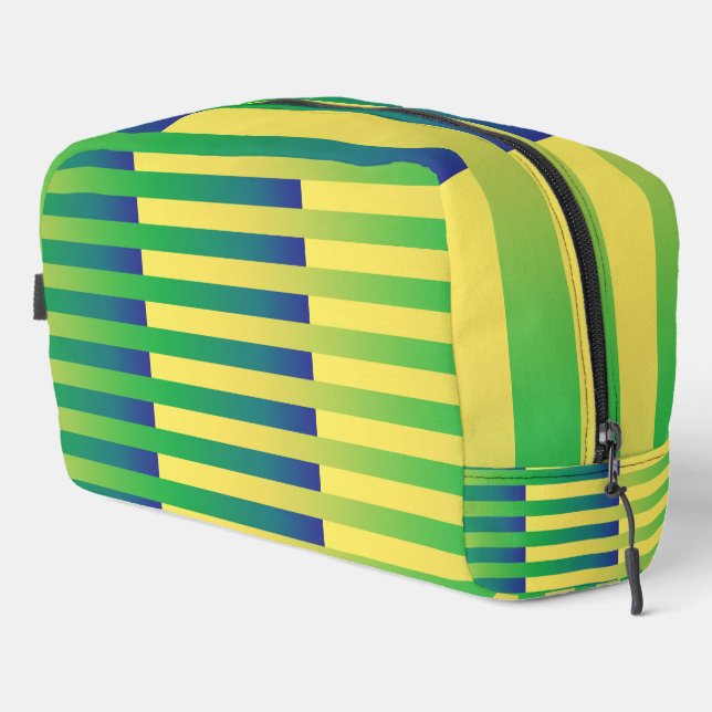 Sac de toilette à motif rayé vert jaune bleu (Coin droit)